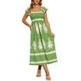 thumbnail image 1 of DARING DIVA Square Neck Flutter Sleeve Smocked Flowy Maxi Boho Dress XS Green, 1 of 6