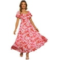 thumbnail image 1 of DARING DIVA Square Neck High Waist Smocked Back Flowy Tiered Maxi Dress XS Pink, 1 of 6
