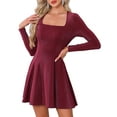 thumbnail image 1 of DARING DIVA Square Neck Long Sleeve Mini A-Line Dress S Red, 1 of 6