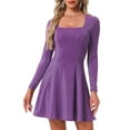 thumbnail image 1 of DARING DIVA Square Neck Long Sleeve Mini A-Line Dress XS Purple, 1 of 6