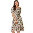 thumbnail image 1 of DARING DIVA Square Neck Puff Sleeves Smocked Waist Midi Floral Dres XS Green, 1 of 6