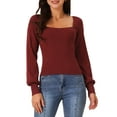 thumbnail image 1 of DARING DIVA Square Neck Ribbed Knit Pullover Sweater Top L Wine Red, 1 of 5