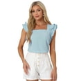 thumbnail image 1 of DARING DIVA Square Neck Ruffle Sleeve Blouse S Lake Blue, 1 of 6