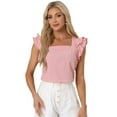 thumbnail image 1 of DARING DIVA Square Neck Ruffle Sleeve Blouse S Pink, 1 of 6