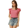 thumbnail image 1 of DARING DIVA Square Neck Ruffle Sleeve Blouse XS Red, 1 of 6