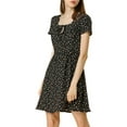 thumbnail image 1 of DARING DIVA Square Neck Short Sleeve Print A-Line Dress XS Black-Floral, 1 of 7