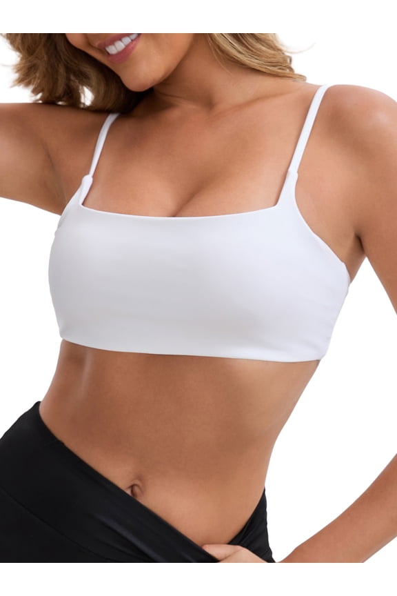 Square Neck Wirefree Padded Push-Up Athletic Bra L White
