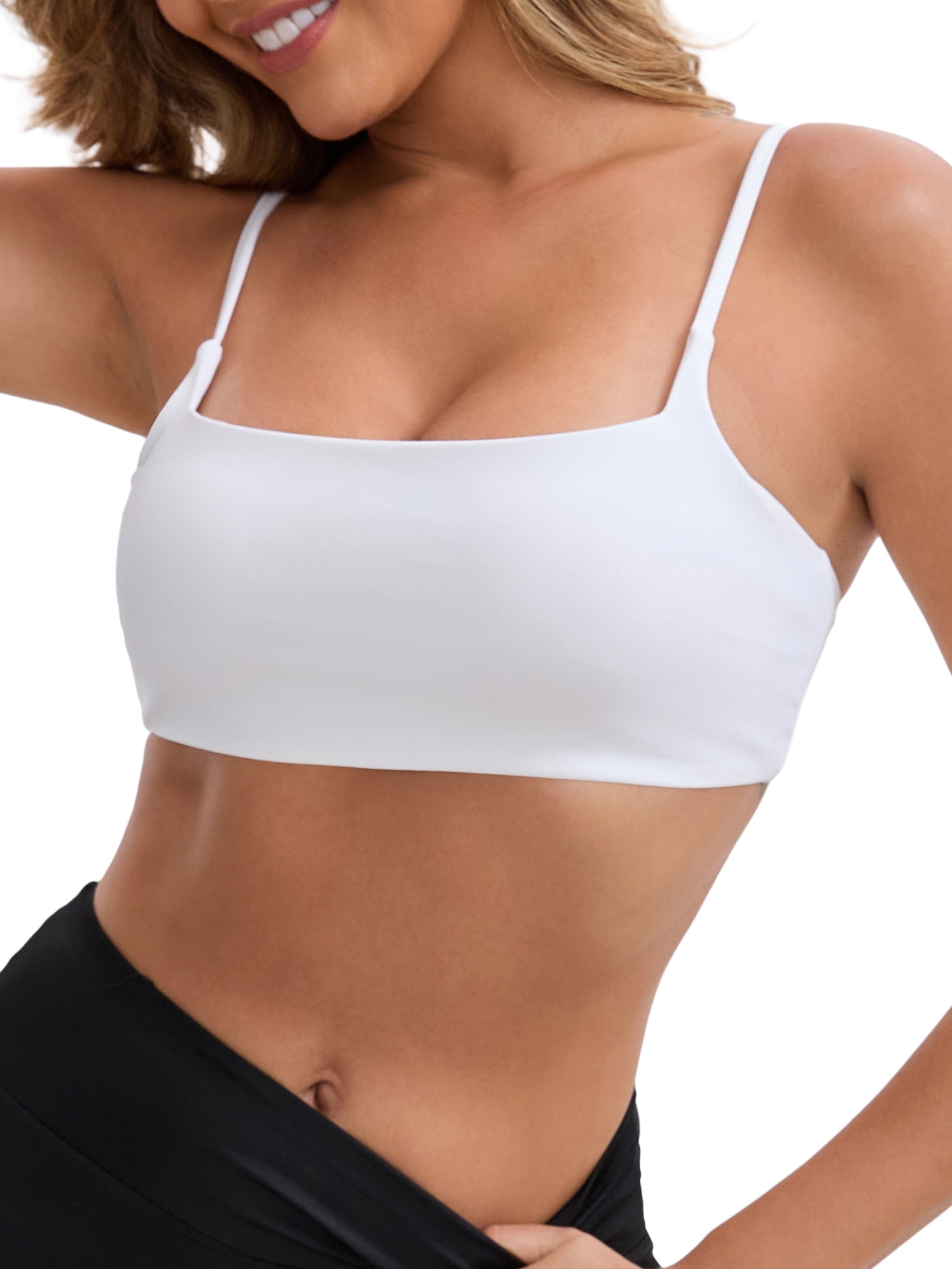 DARING DIVA Square Neck Wirefree Padded Push-Up Athletic Bra S White
