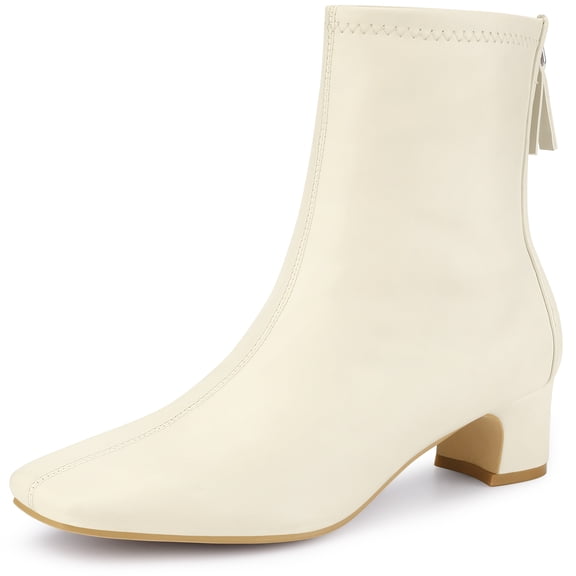 DARING DIVA Square Toe Block Heels Ankle Boots Cream 8.5