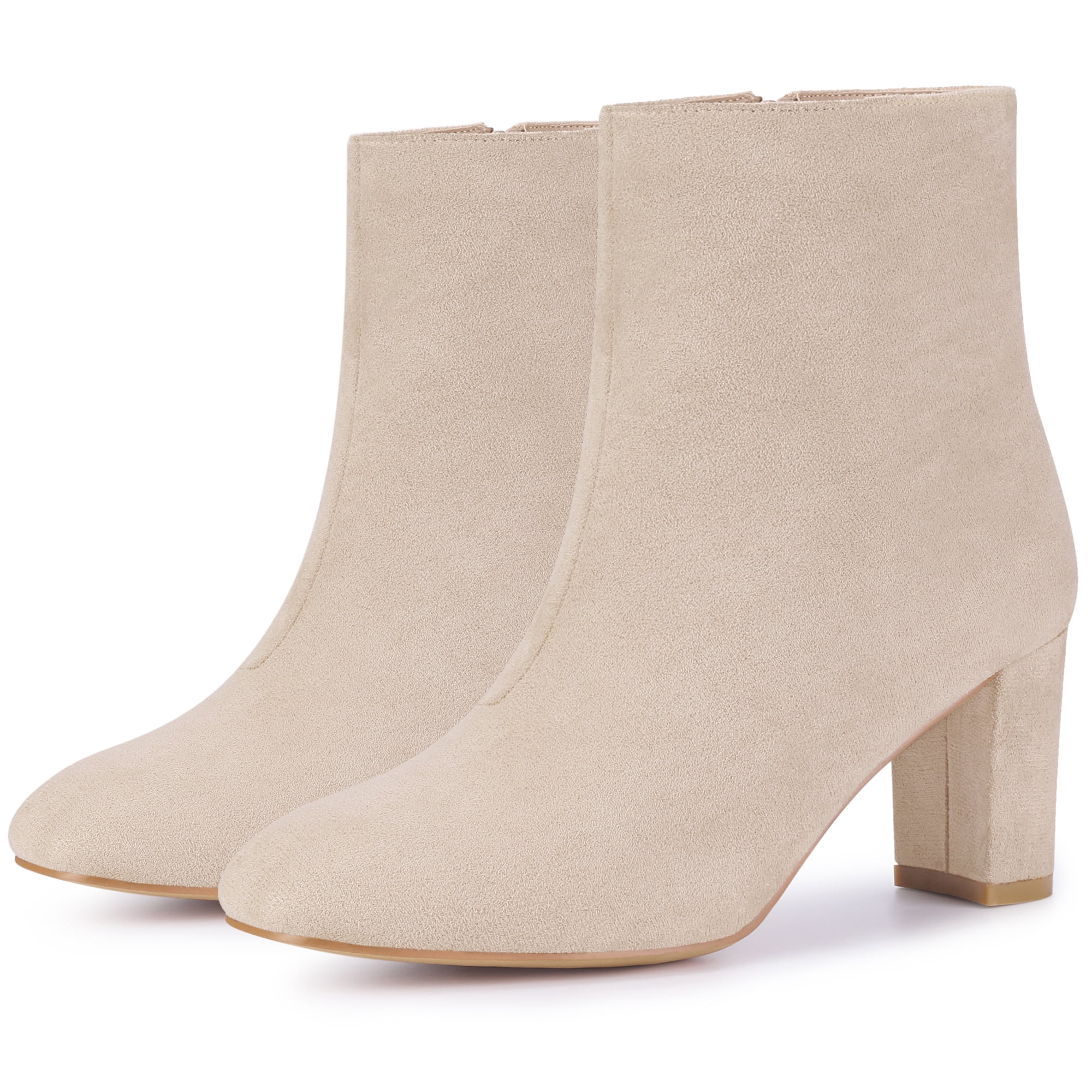 DARING DIVA Square Toe Dressy Boot Block Heels Ankle Boots Beige 7