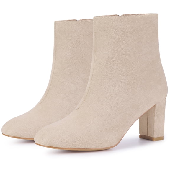 DARING DIVA Square Toe Dressy Boot Block Heels Ankle Boots Beige 9