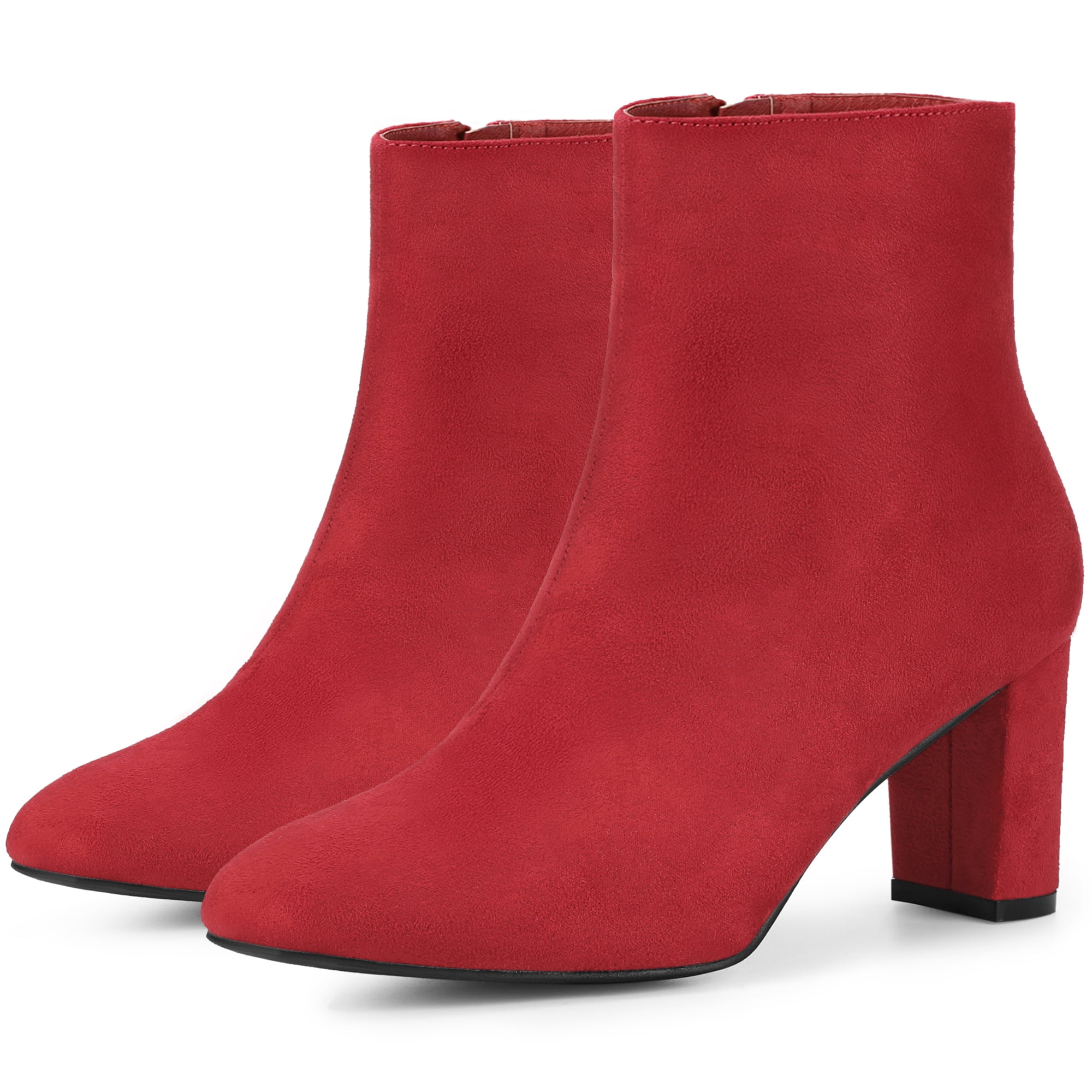 DARING DIVA Square Toe Dressy Boot Block Heels Ankle Boots Red 7