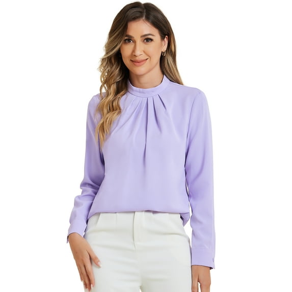 DARING DIVA Stand Collar Chiffon Long Sleeve Blouse M Purple