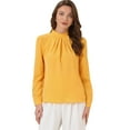 thumbnail image 1 of DARING DIVA Stand Collar Chiffon Long Sleeve Blouse XS Yellow, 1 of 6