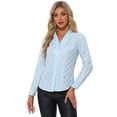 thumbnail image 1 of DARING DIVA Stand Collar Metallic Dots Stars Blouse Top M Sky Blue, 1 of 6
