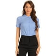 thumbnail image 1 of DARING DIVA Stand Collar Short Sleeve Office Work Shirt Bodysuits L Blue, 1 of 5