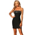 thumbnail image 1 of DARING DIVA Strapless Metallic Fringe Trim Bodycon Mini Dress S Black, 1 of 6
