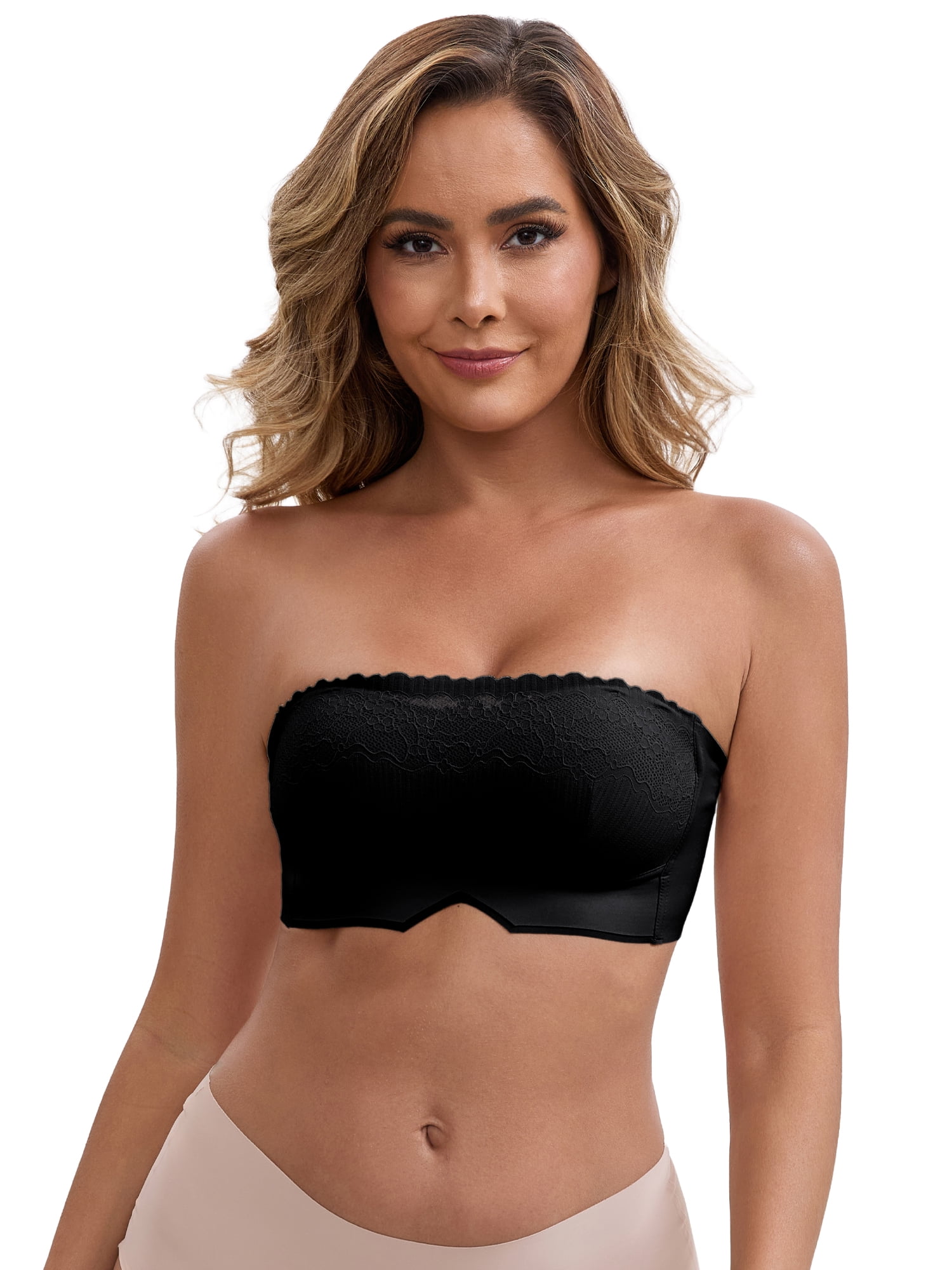 DARING DIVA Strapless Non Slip No Underwire Push Up Padded Bralette L Black