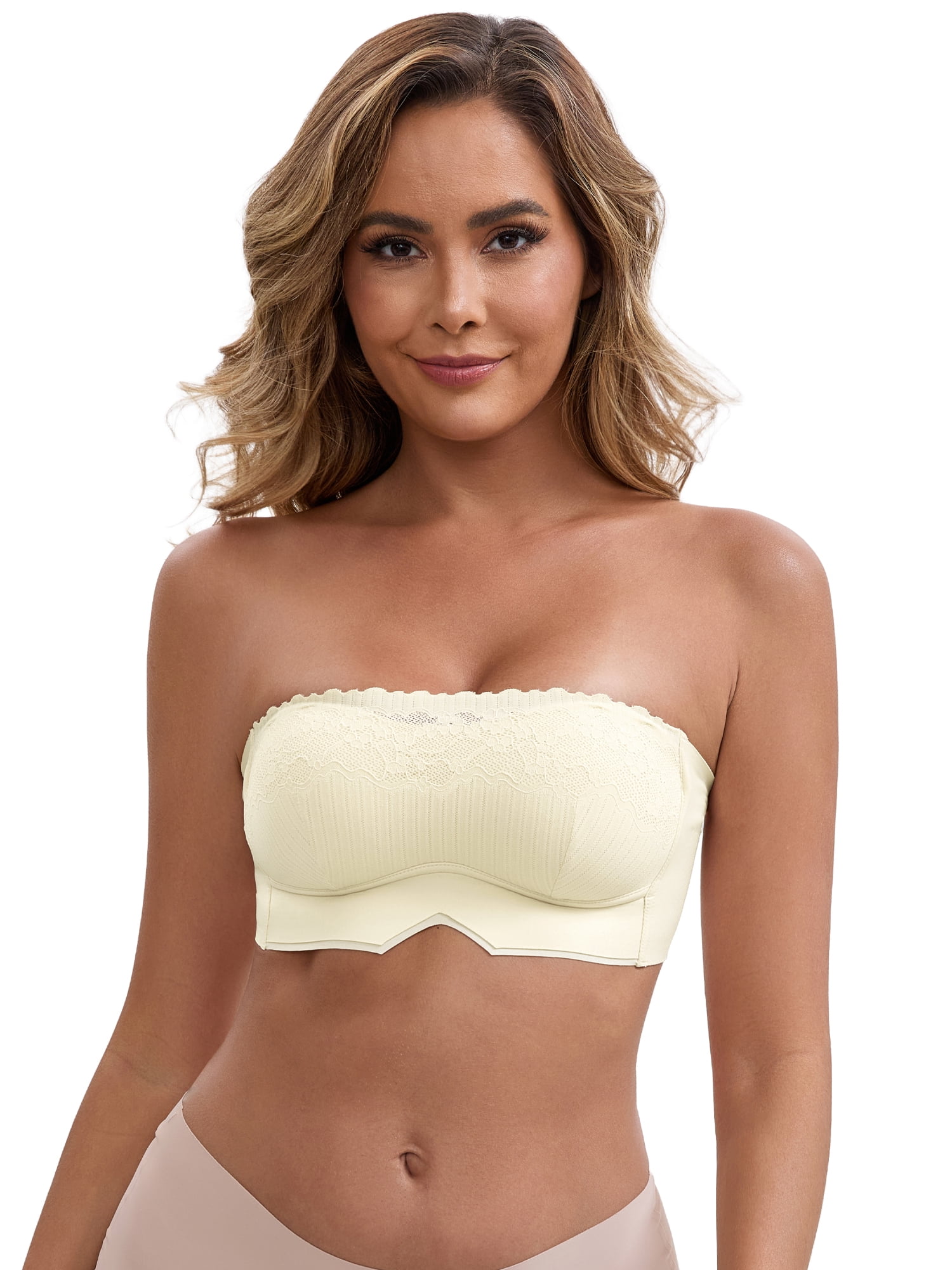DARING DIVA Strapless Non Slip No Underwire Push Up Padded Bralette L White