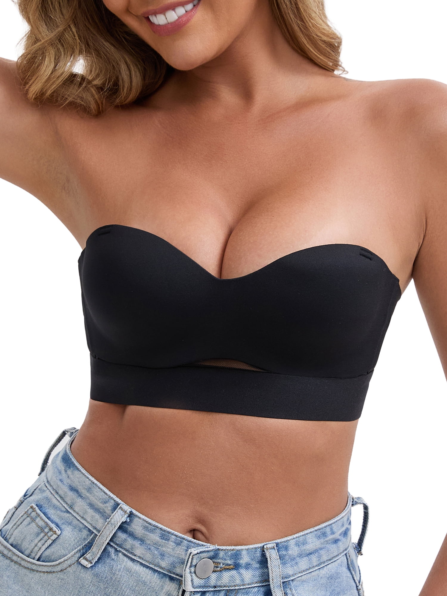 DARING DIVA Strapless Non Slip Wirefree Sweetheart Neck Push-Up Bra 36B Black