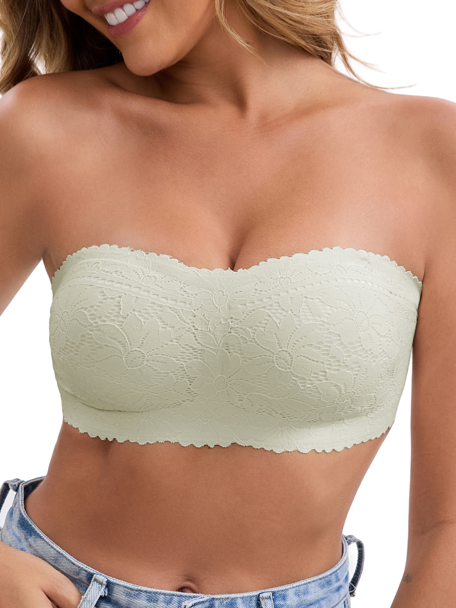 DARING DIVA Strapless Wireless Tube Bra Anti-Slip Push Up Lightweight M Green