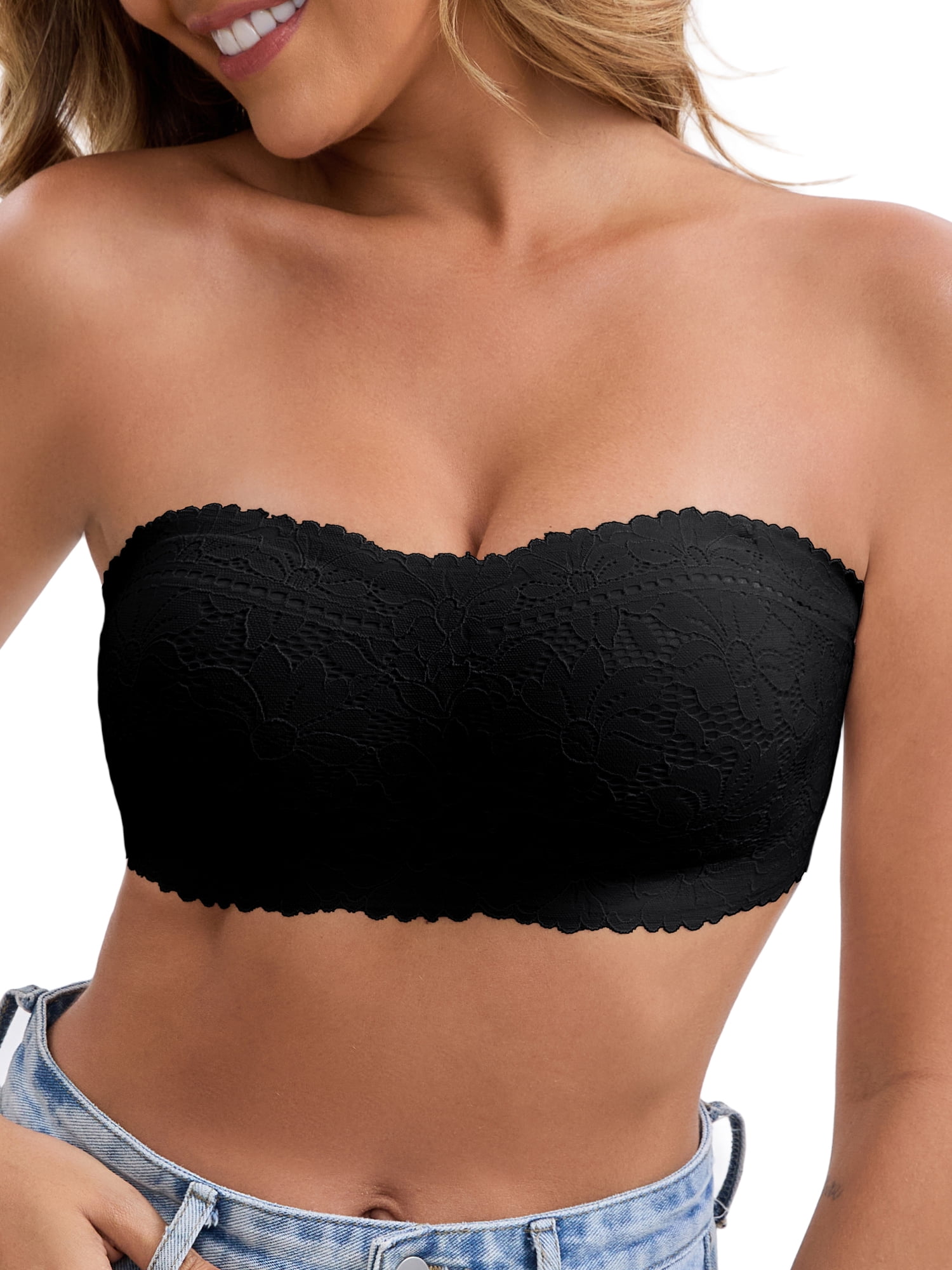 DARING DIVA Strapless Wireless Tube Bra Anti-Slip Push Up Lightweight S Black