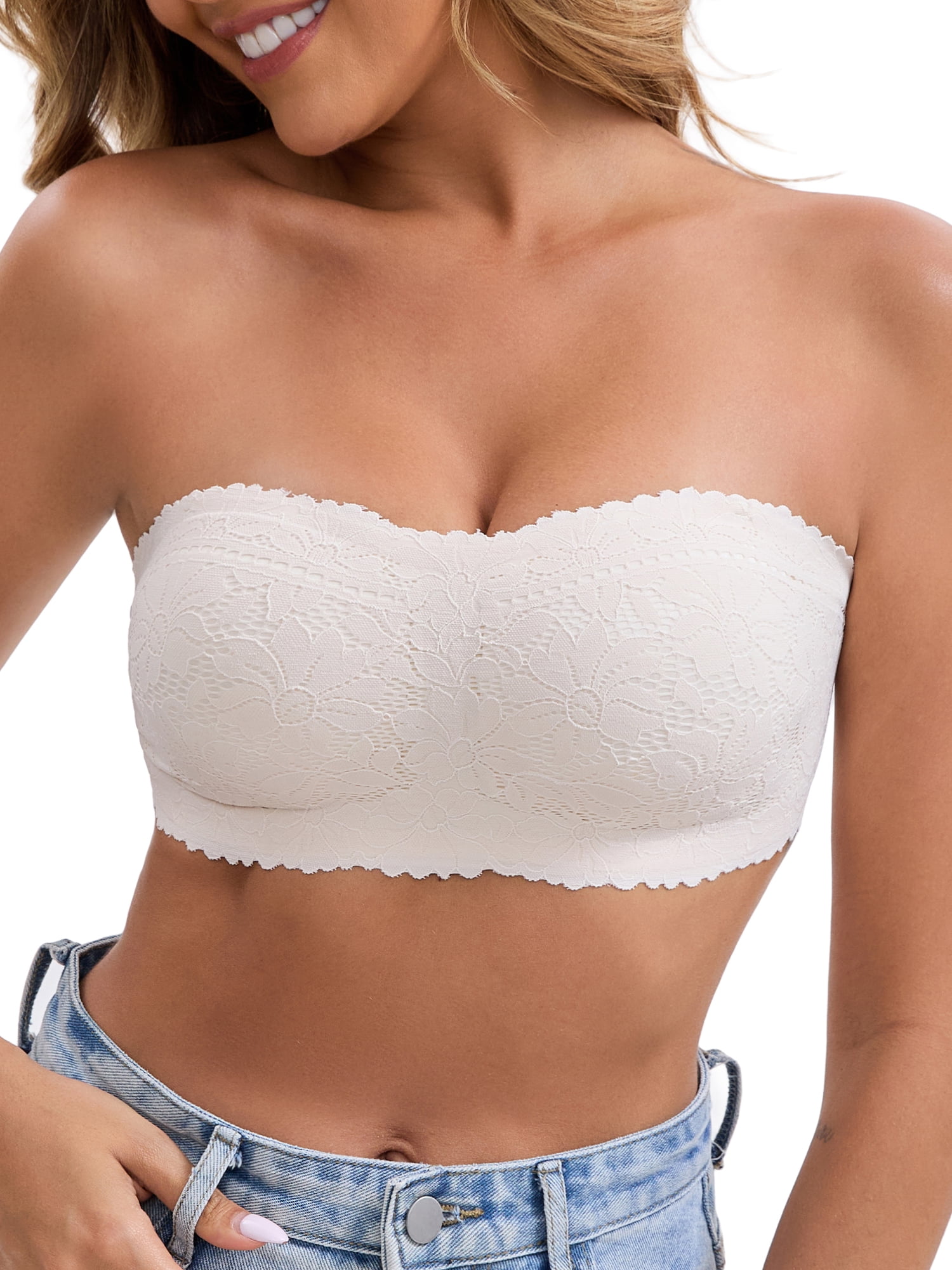 DARING DIVA Strapless Wireless Tube Bra Anti-Slip Push Up Lightweight S White