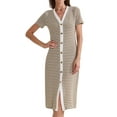 thumbnail image 1 of DARING DIVA Striped Ribbed Knit Short Sleeve Midi Dress S Coffee, 1 of 6