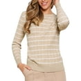 thumbnail image 1 of DARING DIVA Striped Round Neck Fall Winter Pullover Sweater Tops XS Beige, 1 of 6