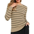 thumbnail image 1 of DARING DIVA Striped Round Neck Fall Winter Pullover Sweater Tops XS Brown, 1 of 6