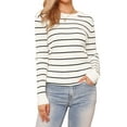 thumbnail image 1 of DARING DIVA Striped Round Neck Fall Winter Pullover Sweater Tops XS White, 1 of 6
