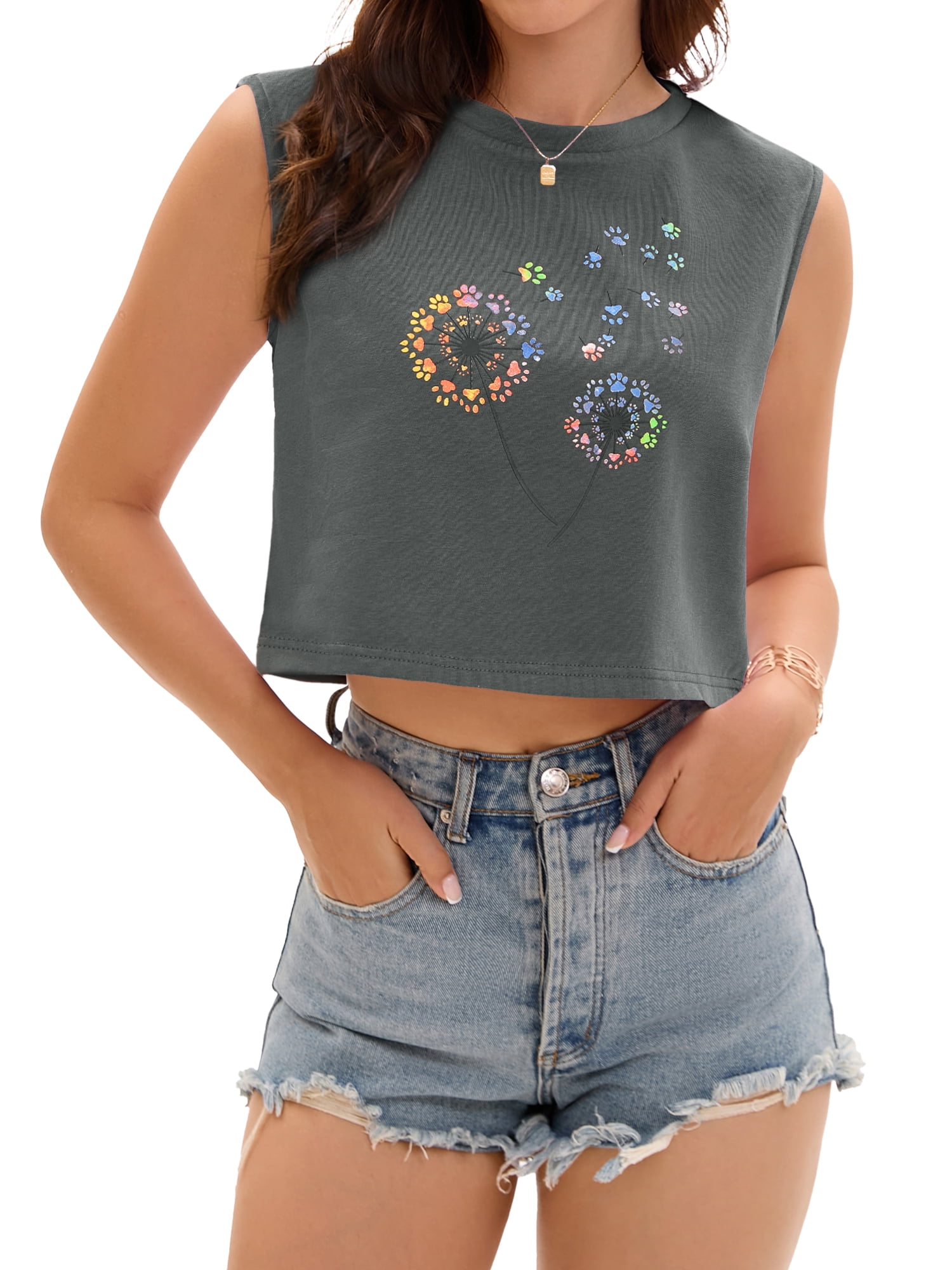 DARING DIVA Stylish Loose Fit Women's Top with Crew Neck Design XL Dark Gray Print