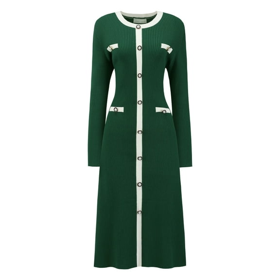 DARING DIVA Stylish Midi Long Sleeves Elegant Sweater Design Dress M Green