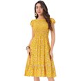 thumbnail image 1 of DARING DIVA Stylish Midi Smocked Floral Dress  L Yellow, 1 of 6