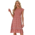 thumbnail image 1 of DARING DIVA Stylish Midi Smocked Floral Dress  S Red, 1 of 6