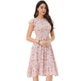 thumbnail image 1 of DARING DIVA Stylish Midi Smocked Floral Dress  XS White, 1 of 6