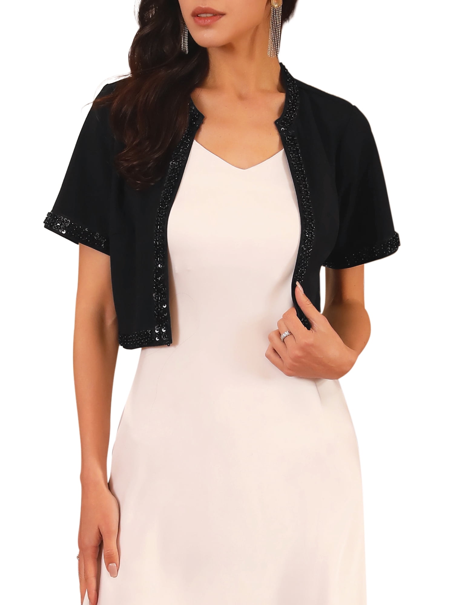 DARING DIVA Women's Formal Cocktail Wedding Sequin Bolero Shrug 2XL Black