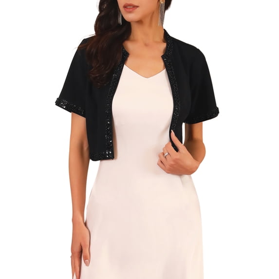 DARING DIVA Women's Formal Cocktail Wedding Sequin Bolero Shrug S Black