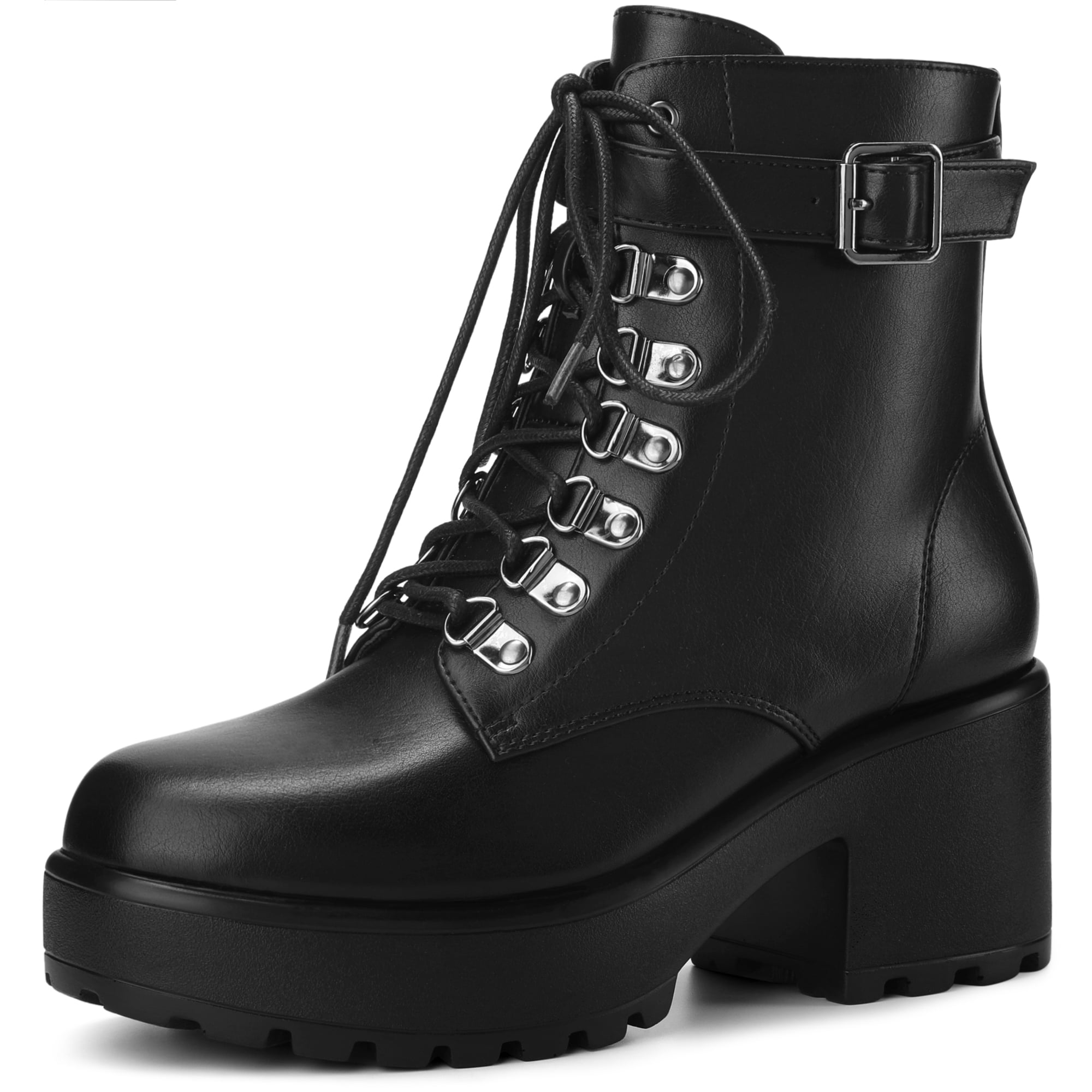 DARING DIVA Stylish Round Toe Platform Chunky Heels Combat Boots Black 9