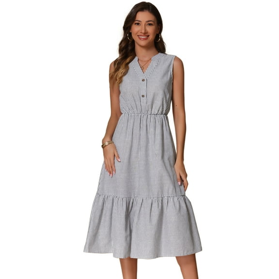 DARING DIVA Stylish Striped Midi V-Neck Sleeveless Dress XS Black