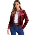 thumbnail image 1 of DARING DIVA Stylish Velvet Button-Up Long Sleeve Jacket M Burgundy, 1 of 6