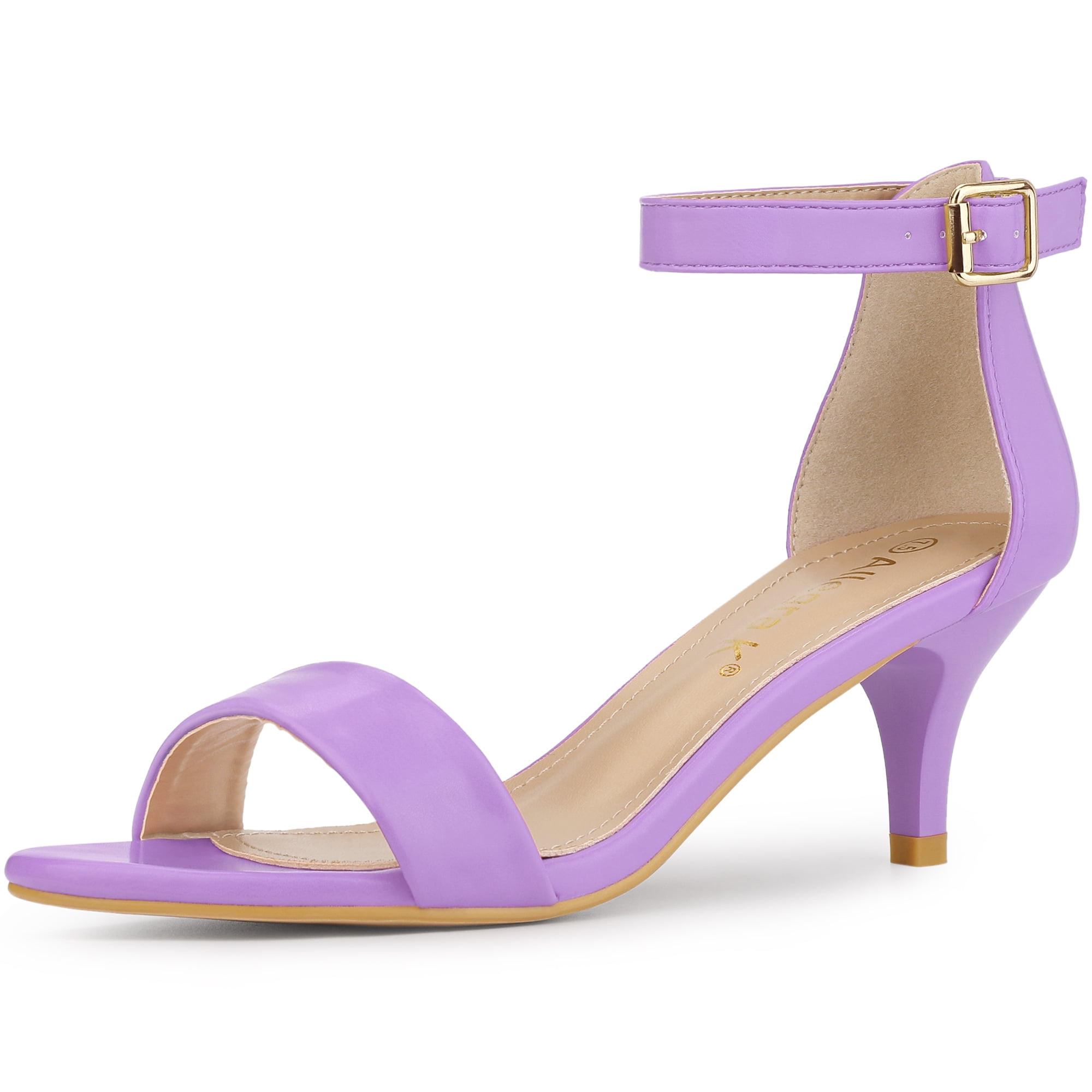 DARING DIVA Stylish Women's Ankle Strap Black Kitten Heel Sandals 10 Purple