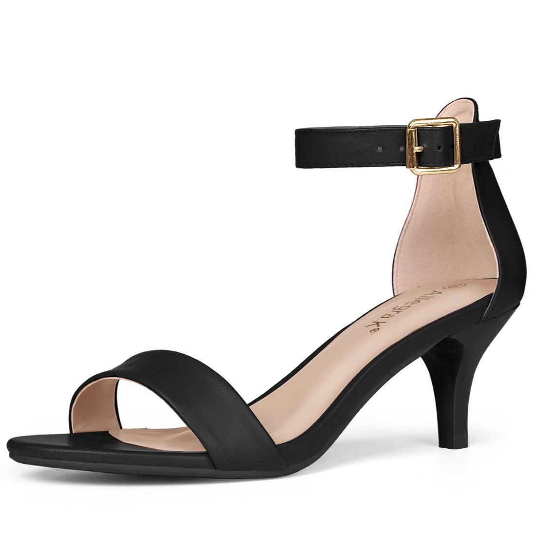 DARING DIVA Stylish Women's Ankle Strap Black Kitten Heel Sandals 7.5 Black