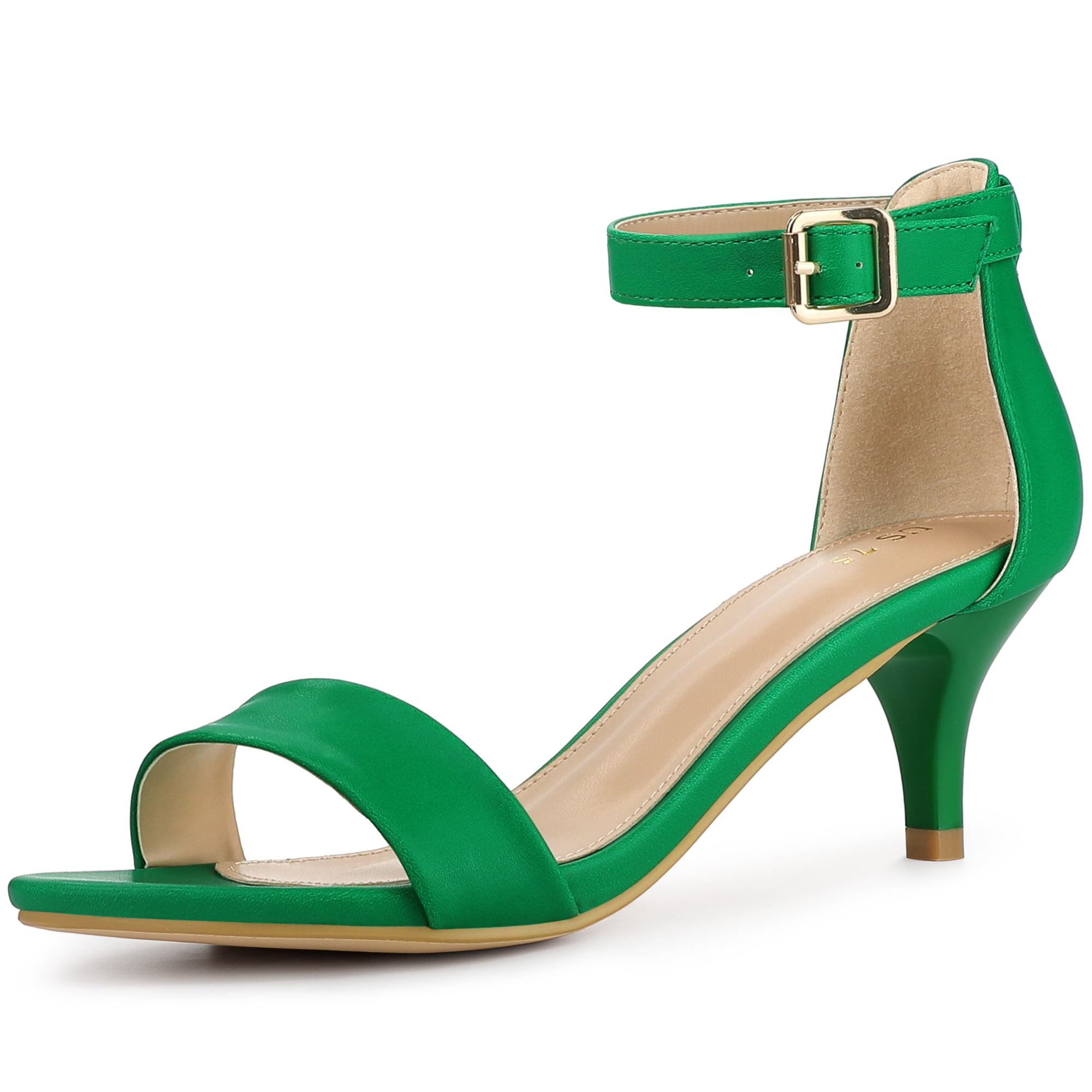 DARING DIVA Stylish Women's Ankle Strap Black Kitten Heel Sandals 7.5 Green