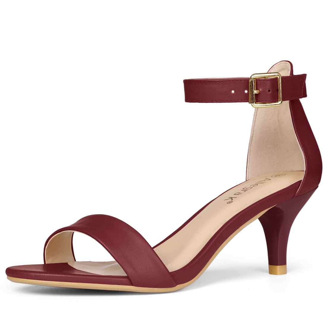 DARING DIVA Stylish Women's Ankle Strap Black Kitten Heel Sandals 7 Burgundy
