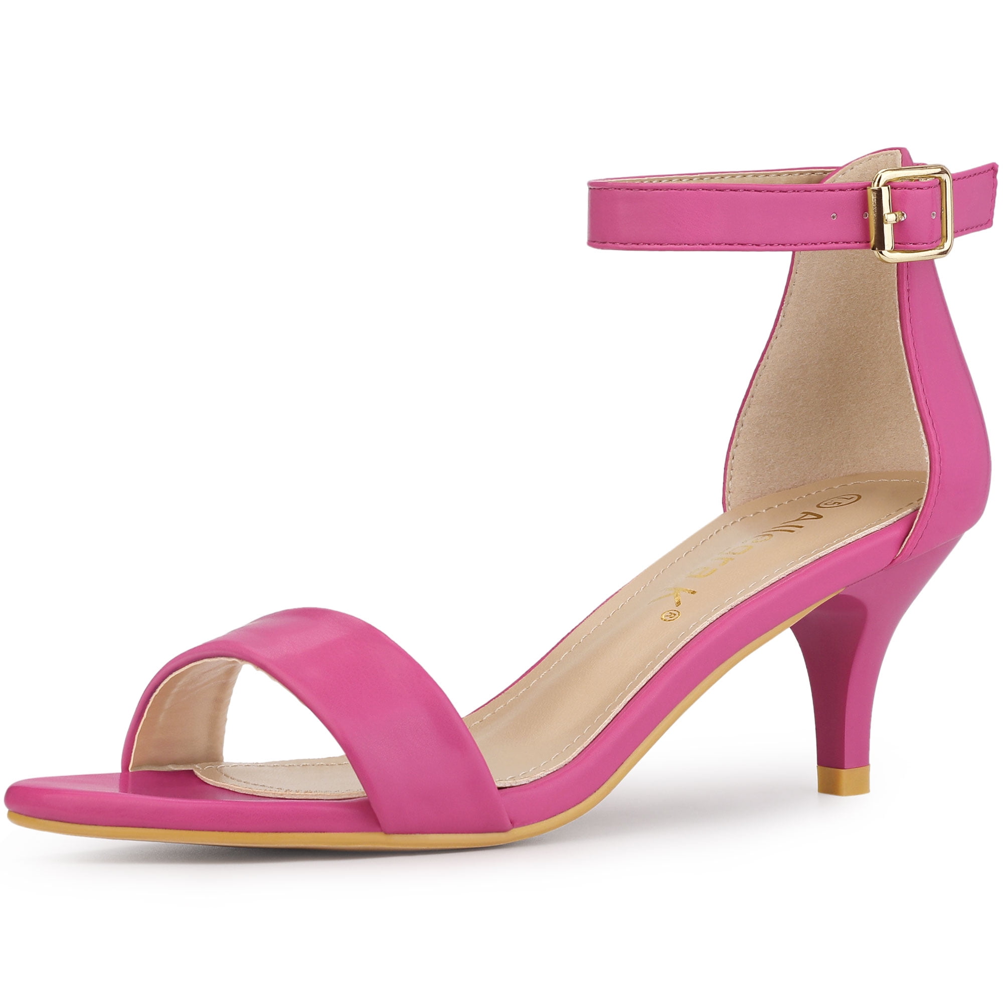 DARING DIVA Stylish Women's Ankle Strap Black Kitten Heel Sandals 8.5 Hot Pink