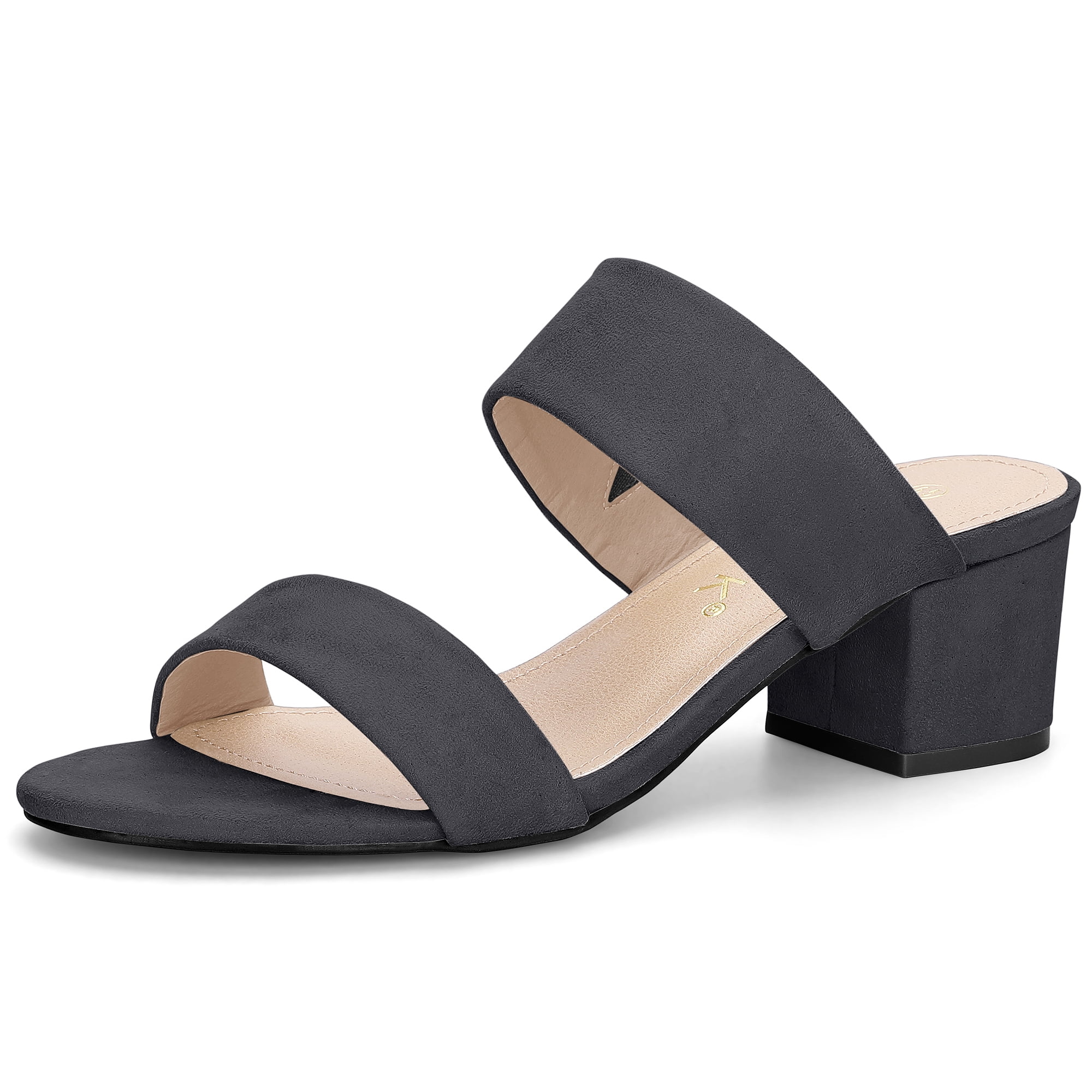 DARING DIVA Stylish Women's Block Heel Dual Straps Slide Sandals 7.5 Grey