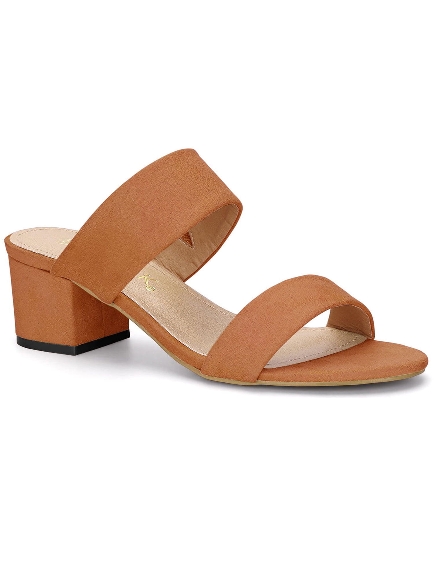 DARING DIVA Stylish Women's Block Heel Dual Straps Slide Sandals 7.5 Orange