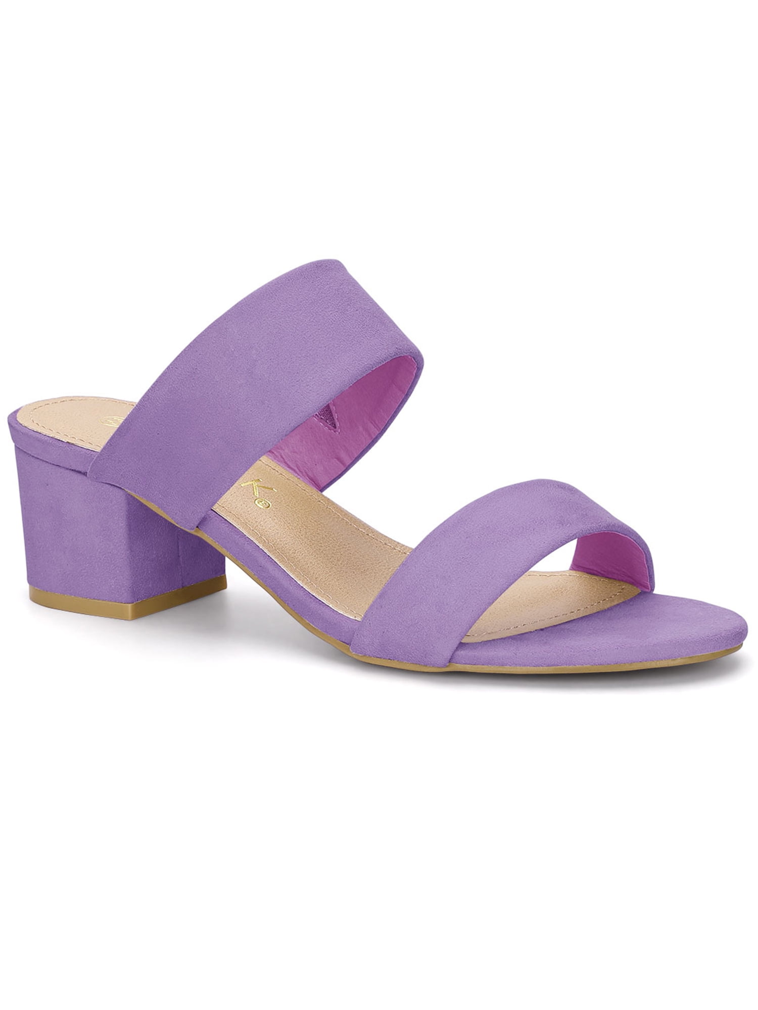 DARING DIVA Stylish Women's Block Heel Dual Straps Slide Sandals 7.5 Purple