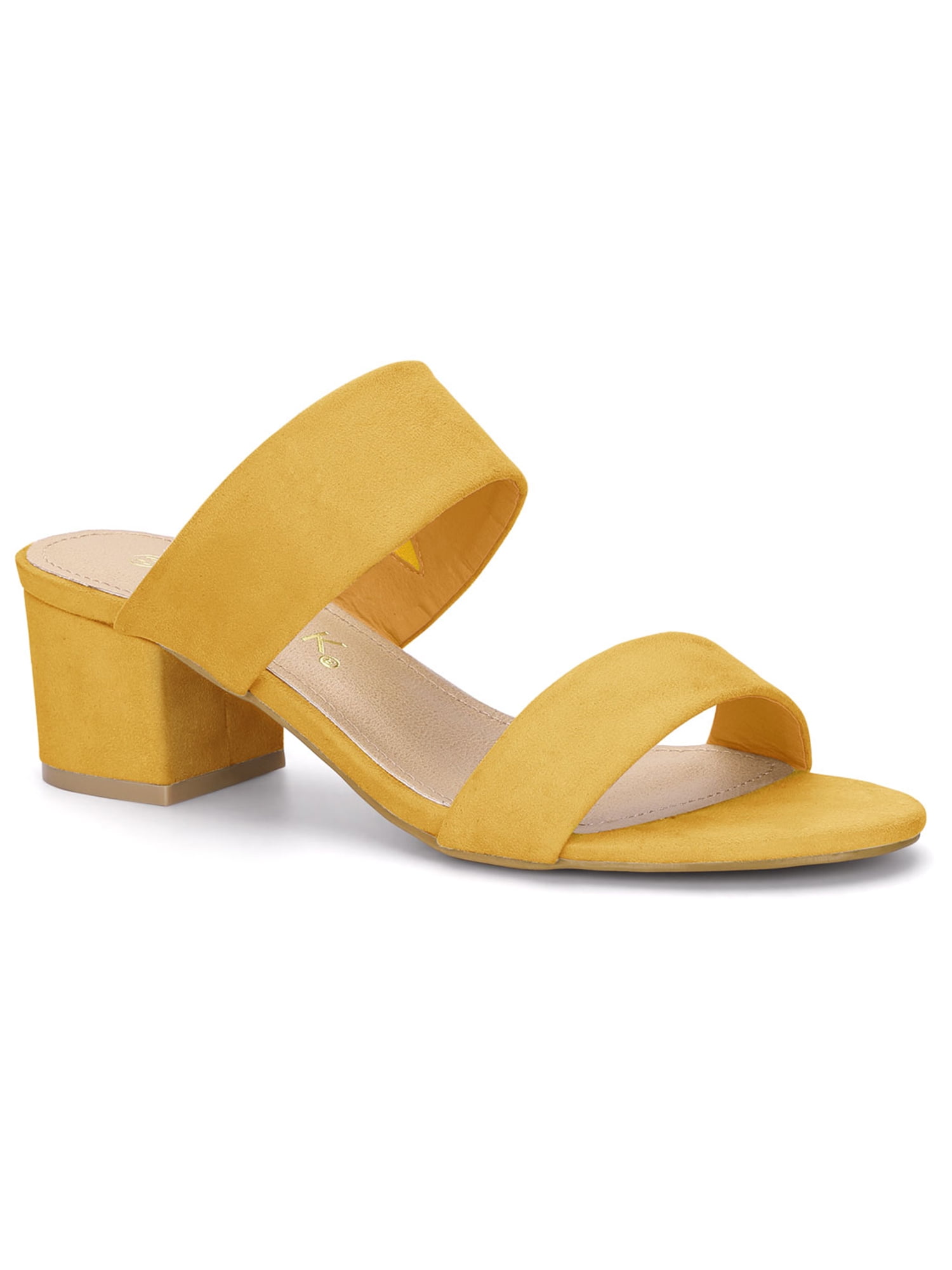 DARING DIVA Stylish Women's Block Heel Dual Straps Slide Sandals 7 Yellow
